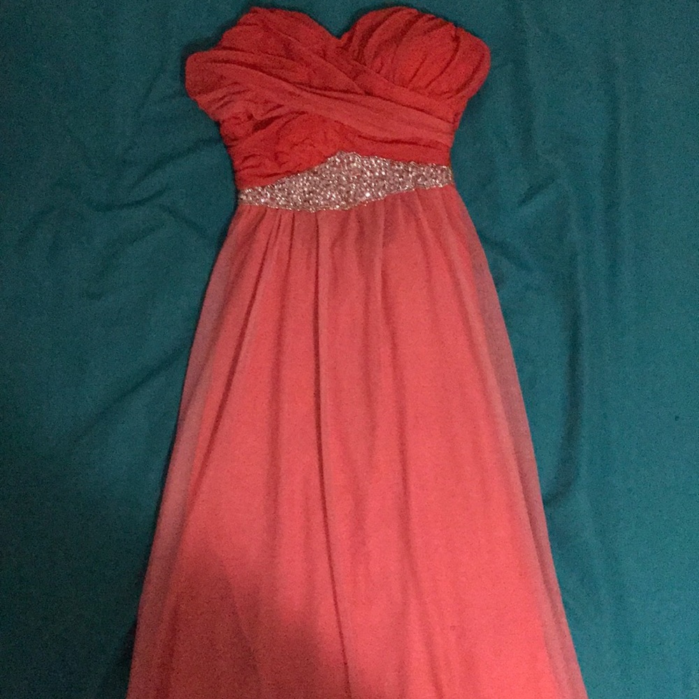 Strapless ombré prom dress with beading